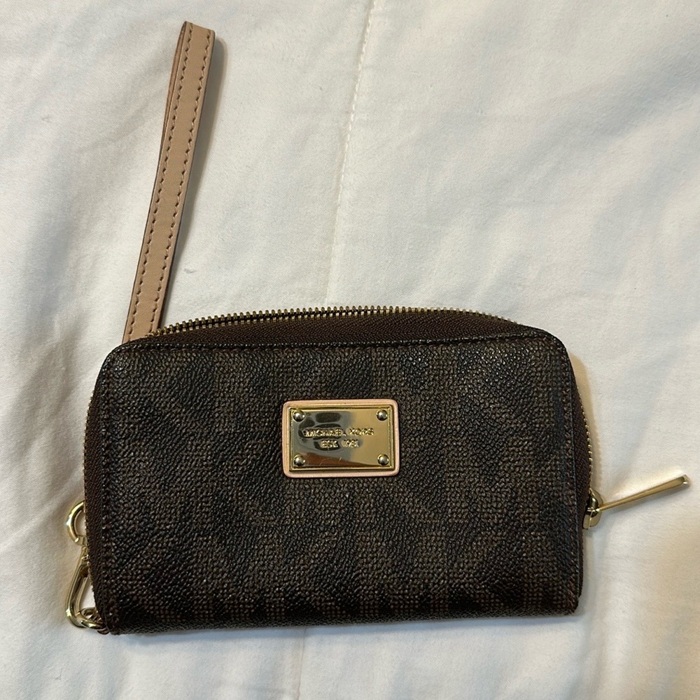 Michael Kors small zip logo wristlet wallet